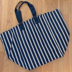 MARK & GRAHAM Navy & White Striped Large Tote Bag  - Recycled Cotton Canvas New